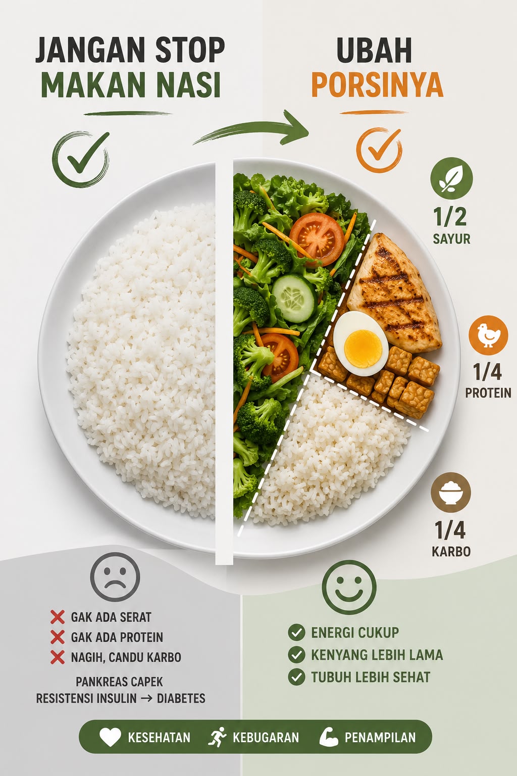 Jangan Stop Makan Nasi, Ubah Porsinya